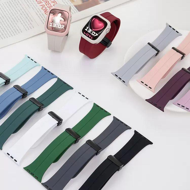 Correa de reloj Apple aplicable iwatch10987Ultra silicona líquida con hebilla plegable magnética carcasa protectora de caramelo