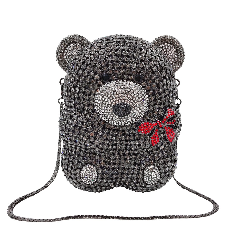 Bolsas de diamante de dibujos animados Teddy Bear metal hueco bolsas de cena de cristal hechas a mano bolsas de diamante bolsas de banquete bolsas de mujer