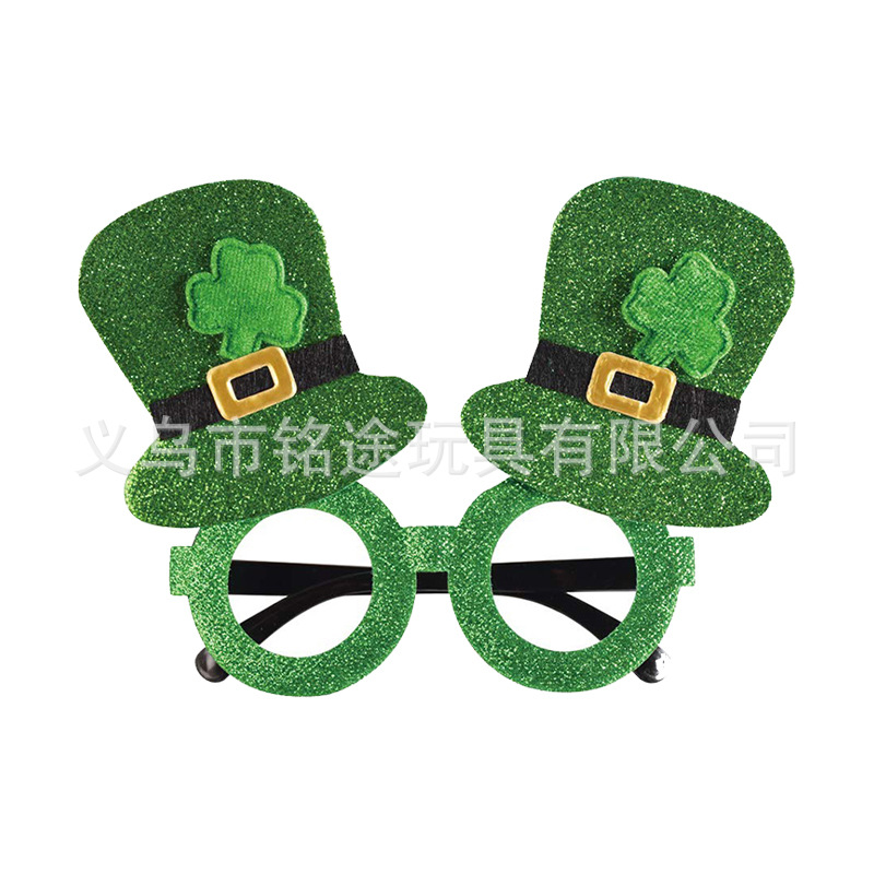 Nueva llegada Día de San Patricio fiesta atmósfera vestir trébol gafas cabeza hebilla 6 piezas conjunto traje de Irlanda