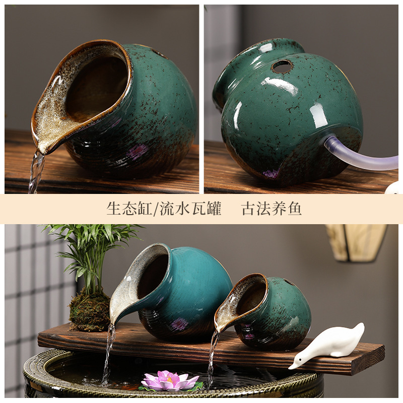 Ecological Flowing Water Pottery Jar Opening Filter Circulating Water Ornaments Fish Tank Fish Farming Accessories Creative Courtyard Feng Shui Landscaping