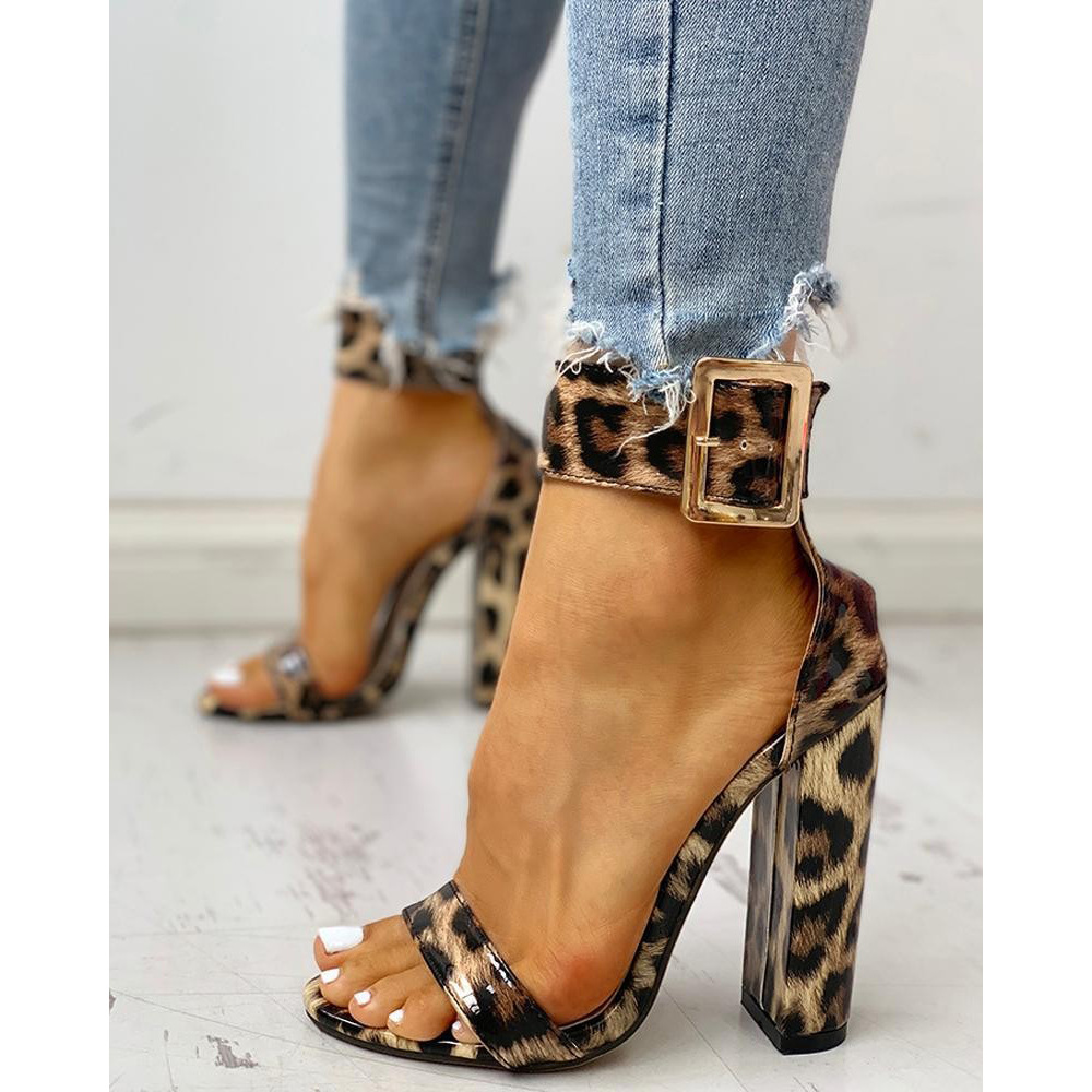Women's Chunky Heel Pumps belt buckle snake pattern thick heel sandals women's large size 40 43sandals_voghion.com