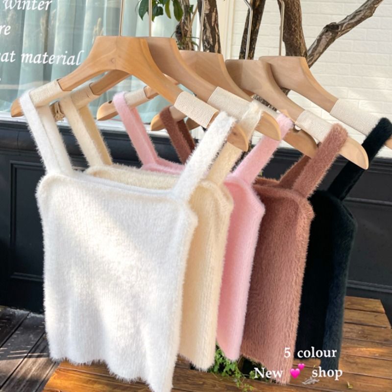 Plush knitted camisole women's autumn and winter New Inner short sleeveless top warm soft Nuo sweater