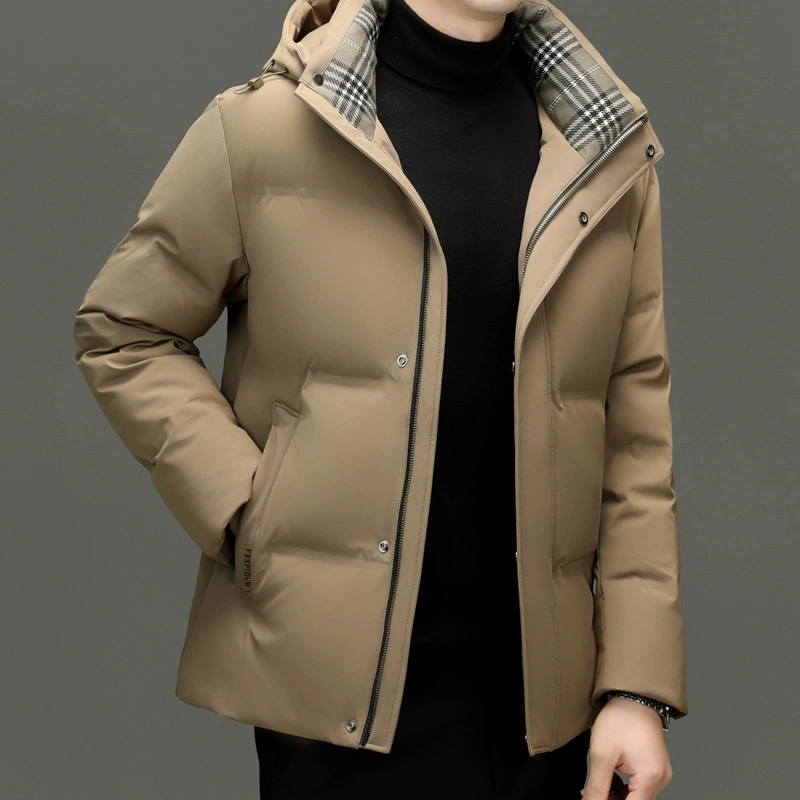 Winter windproof keep warm men's down jacket for leisure with hood, increased thickness