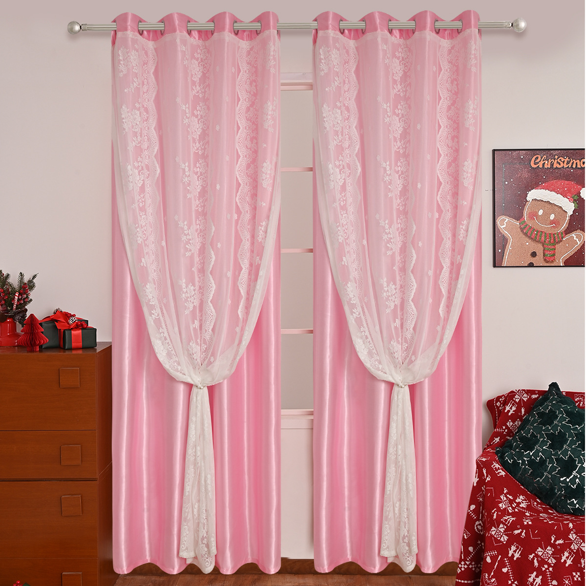 Nuevo transfronterizo de tres filas de flores de doble cortina de sombra cortina de sala de estar dormitorio cortina terminada al por mayor TEMU