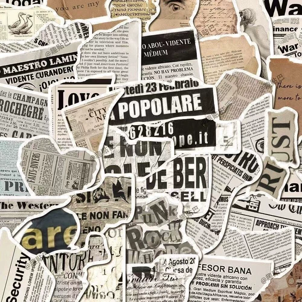 50 винтажных декоративных водонепроницаемых наклеек на тему газет, не повторяющихся, уникальных, эстетически привлекательных, милых, креативных, водонепроницаемых и долговечных.