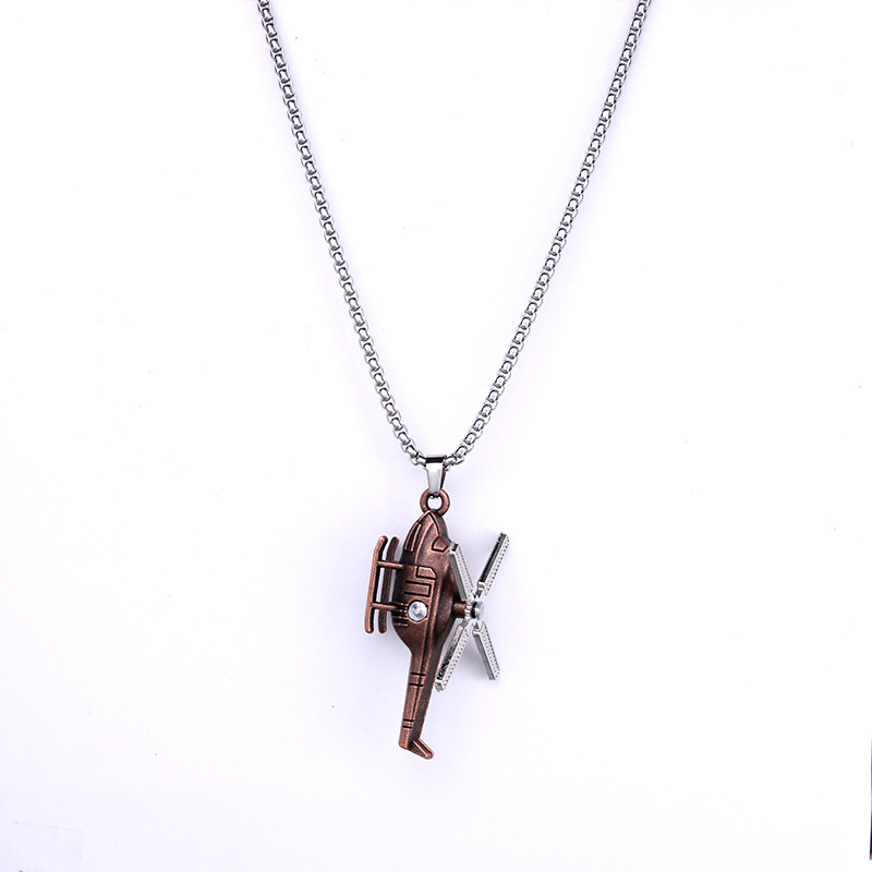 Version coréenne de Trampoline pour hommes, personnalité tendance, pendentif hélicoptère, collier de couple, cadeau pour femme, chaîne de pull hip-hop_voghion.com