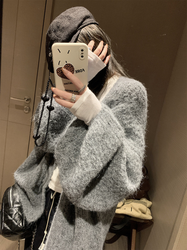 慵懒风松弛感灯笼袖毛衣女2025秋冬新款宽松休闲软糯针织开衫外套|undefined