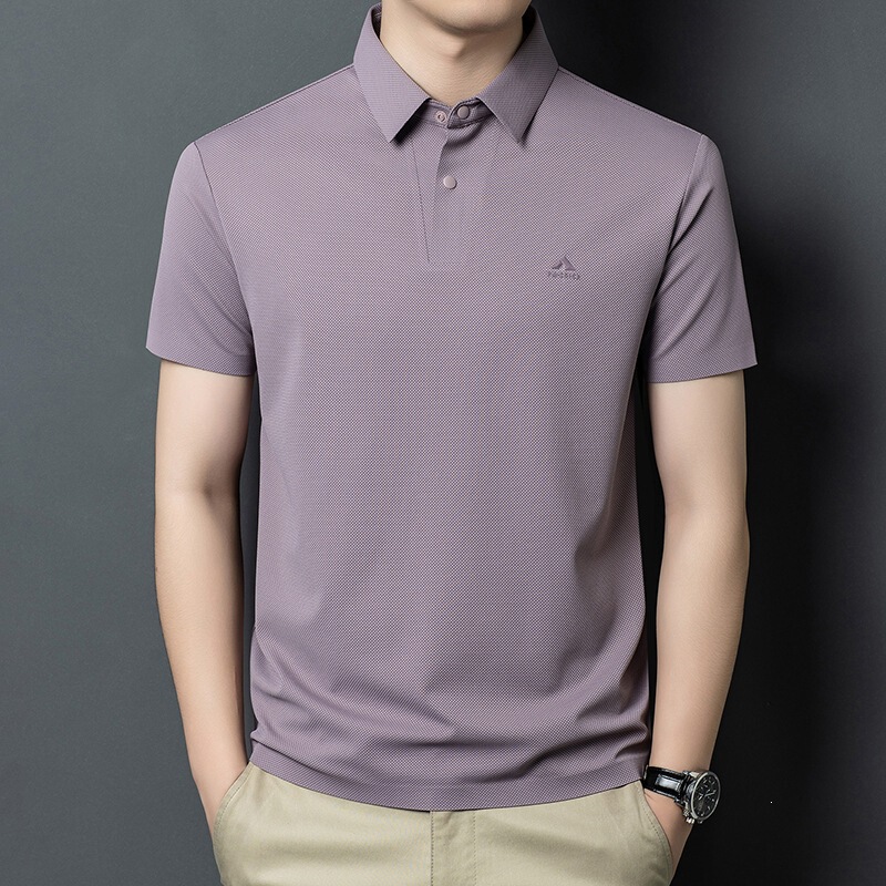 High-End Men's Long-Sleeved Mulberry Silk T-Shirt Short-Sleeved 2026 Summer New Fashion Casual Middle-Aged Men's Polo