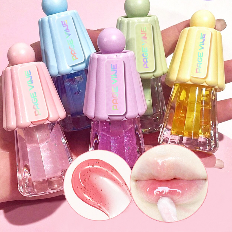 Comercio exterior PAGE VINE Estilo explosivo transfronterizo Jelly Cabeza de cepillo grande Aceite de labios Hidratante y duradero Labios de lentejuelas