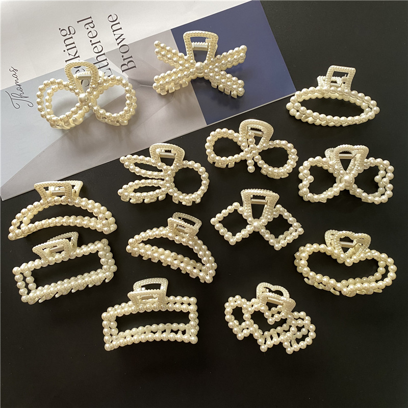 Gran 8cm clip de perlas de estilo coreano clip de Cabeza trasera clip de tiburón elegante temperamento updo baño horquilla tocado