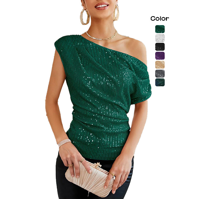 2025 European and American Cross-Border New Women's Fashion Wish Dress, Stylish and Sexy One-Shoulder Sequin Short Dress, Cocktail Dress 2025 European and American Cross-Border New Women's Fashion Wish Dress, Stylish and Sexy One-Shoulder Sequin Short Dress, Cocktail Dress