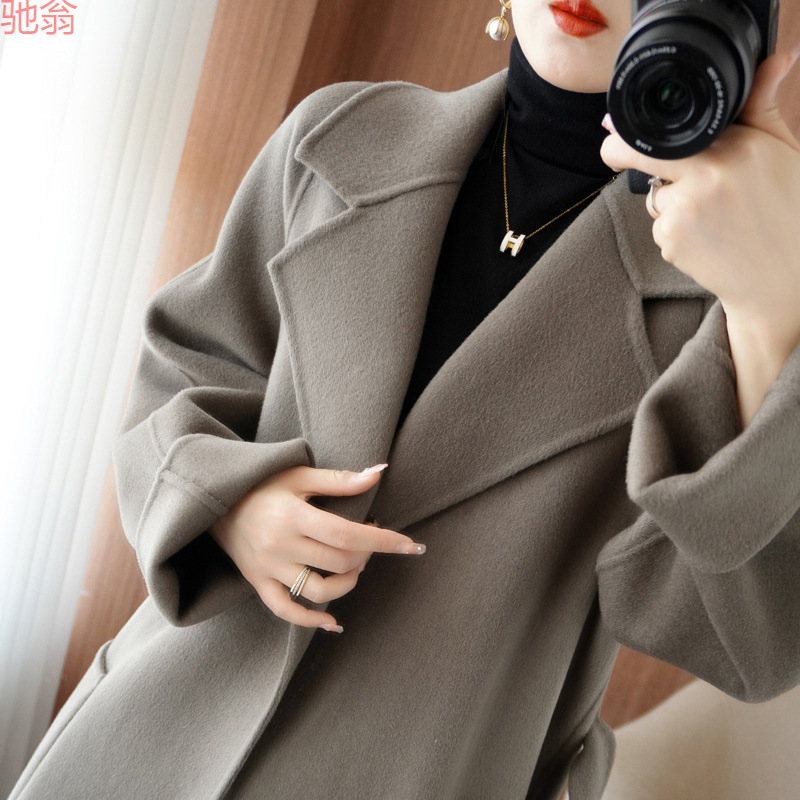 Y9Z Pure Wool French Hepburn Style Coat Winter Double-Sided Cashmere Coat Women's Long High-End Loose Thickened Coat