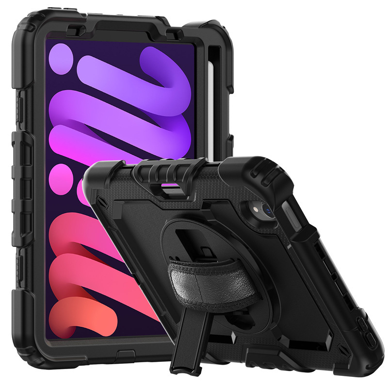 iPad Mini6 Contrasting Color Shoulder Strap Hand Strap Pc Rotating Stand Tablet Case Mini 6 Pen Slot Anti-Fall Protective Case