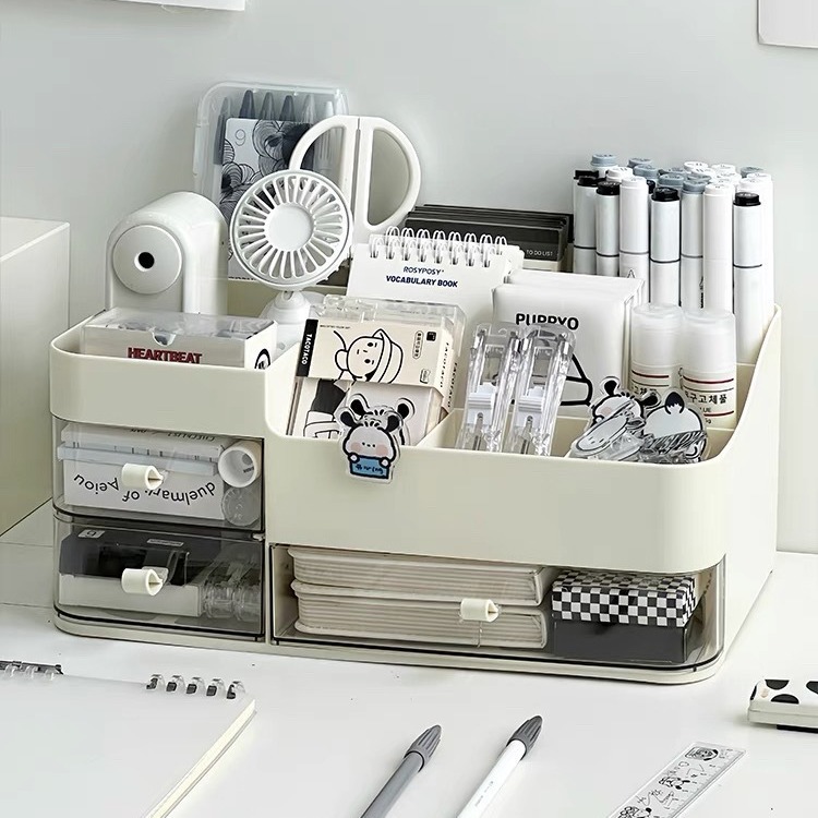 Caja de almacenamiento de bolígrafos de gran capacidad, cajón multifuncional de escritorio de estudiante de alto valor facial, estante de oficina de escritorio de bolígrafos