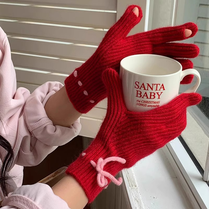 Autumn and Winter Cycling Warm Trendy Korean Fingerless Gray Wool Knitted Bow Gloves for Female Students Cute Korean Version Autumn and Winter Cycling Warm Trendy Korean Fingerless Gray Wool Knitted Bow Gloves for Female Students Cute Korean Version