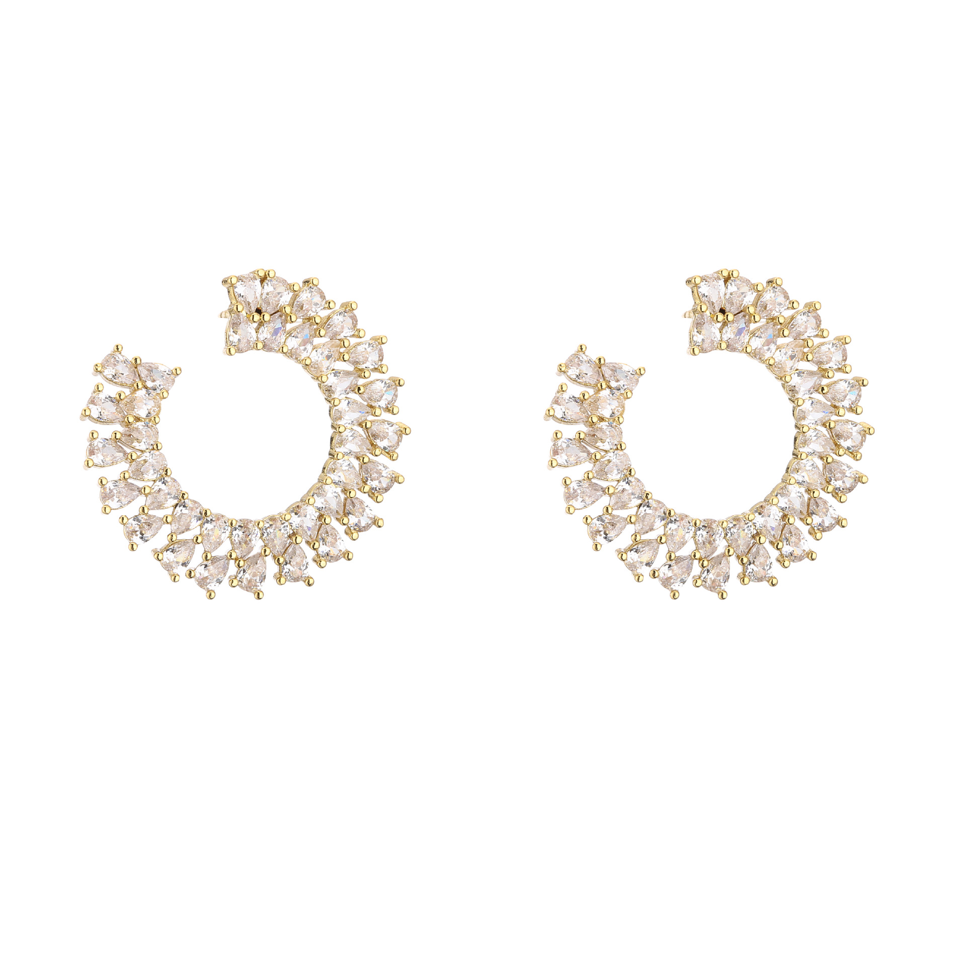 Micro-Inlaid Zircon Flower Rectangular Round Shape Stud Ring Brass Earrings