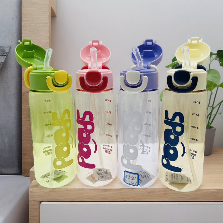 Jinshi 24 nuevo Inglés Neto Taza Roja 700ml Espacio Taza de plástico taza de la PC de plástico deportes Taza de paja al aire libre