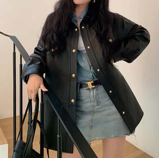 Genuine Leather Jacket 4106 Spring & Fall Fashion New Style ~ A-Grade Goatskin High Luxury Loose Casual Silhouette Shirt Jacket for Women