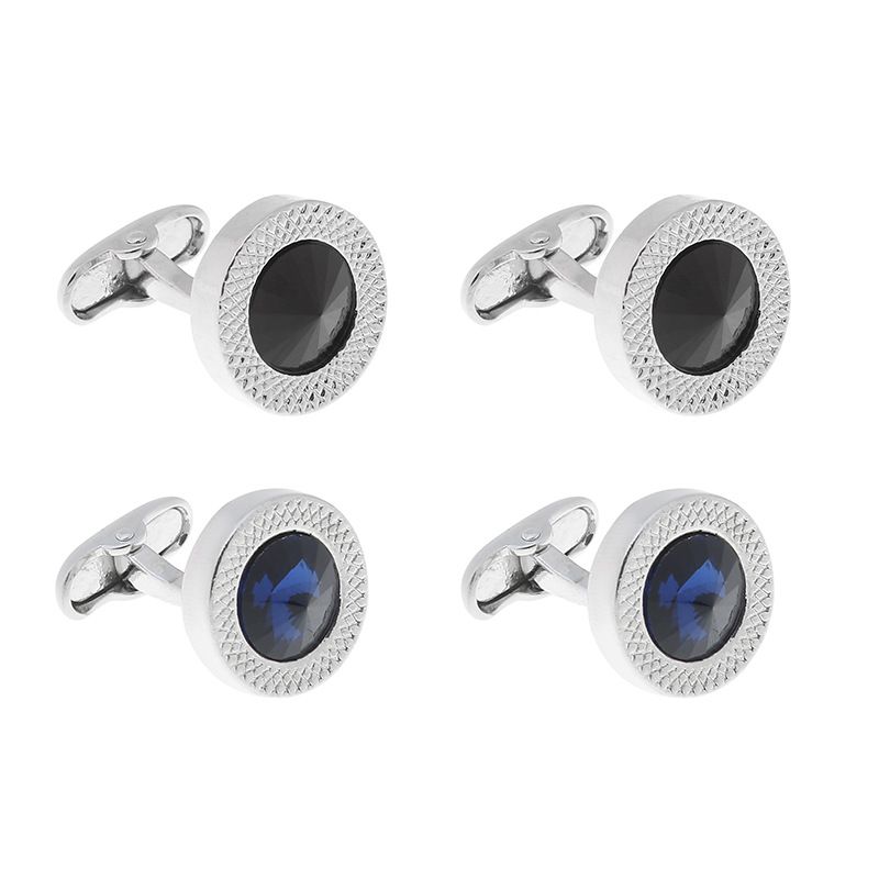 New Round Blue Crystal Zircon Cufflinks Fashion French Men's Shirt Cufflinks display picture 6