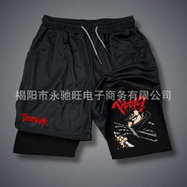 2026新款夏季外贸跨境动漫印花短裤成人双层卡通沙滩健身休闲裤