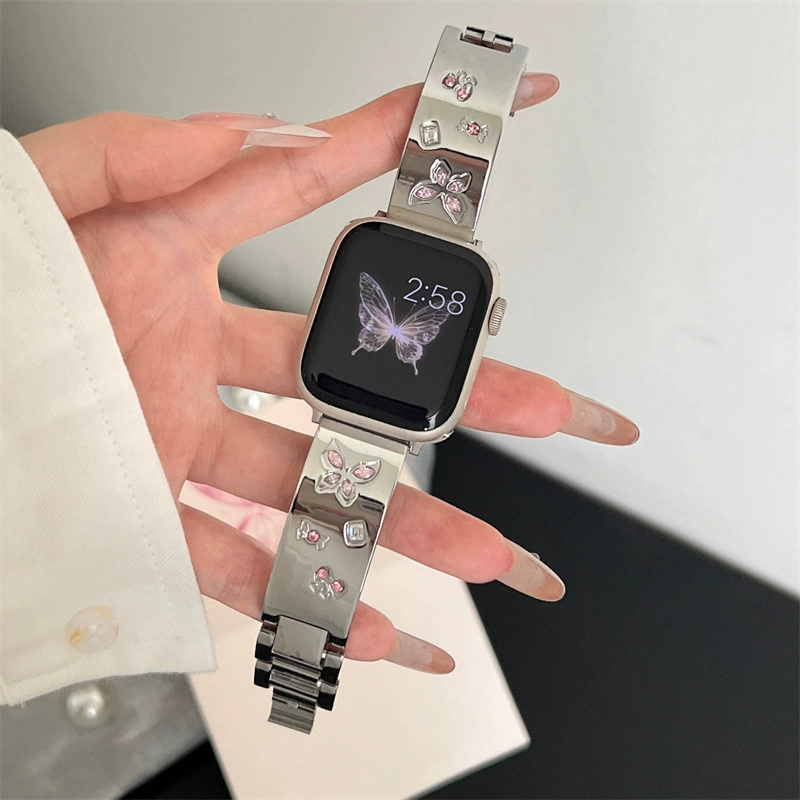 Подходящий ремень Apple S10Applewatch98765 поколения вставной засов бриллиант бабочка дизайн металлический браслет