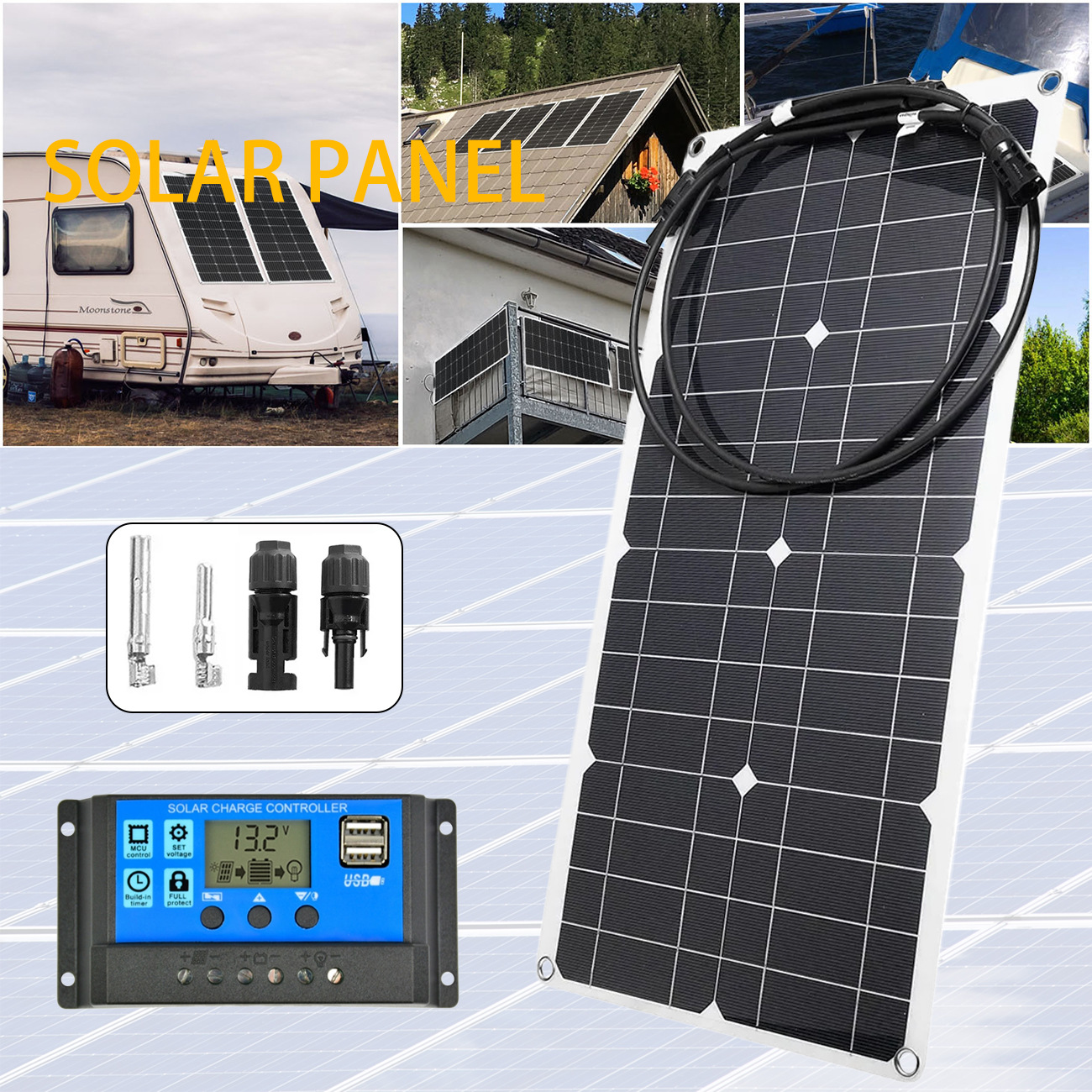 跨境专供柔性太阳能板套件便携式太阳能充电器适用于露营手机汽车