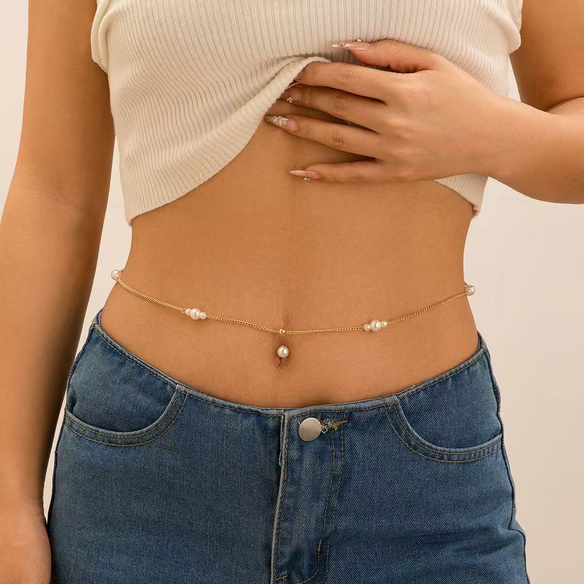 Personalisiertes Zirkonia Bauchnabelpiercing Mit Perlenquaste_voghion.com