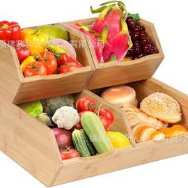 竹制零食蔬菜储物盒家用厨房可叠放收纳篮多层化妆品收纳架定制批