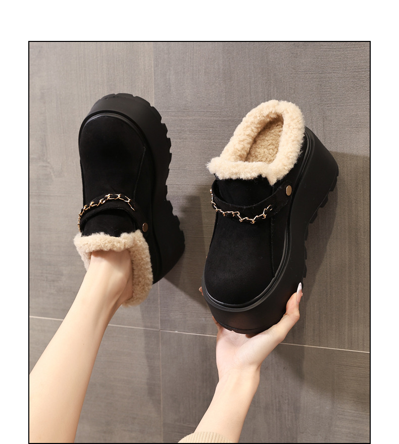 Dép lông giữ ấm mũi kín đế dày tăng chiều cao trong, phong cách Birkenstock thu đông — màu đen chi tiết 17