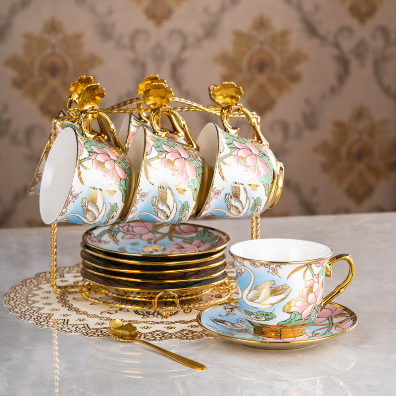 Juego de café de estilo europeo traje chapado en oro lado Flor taza de té casa té de la tarde vintage sala de estar decoración Comercio exterior Exportación