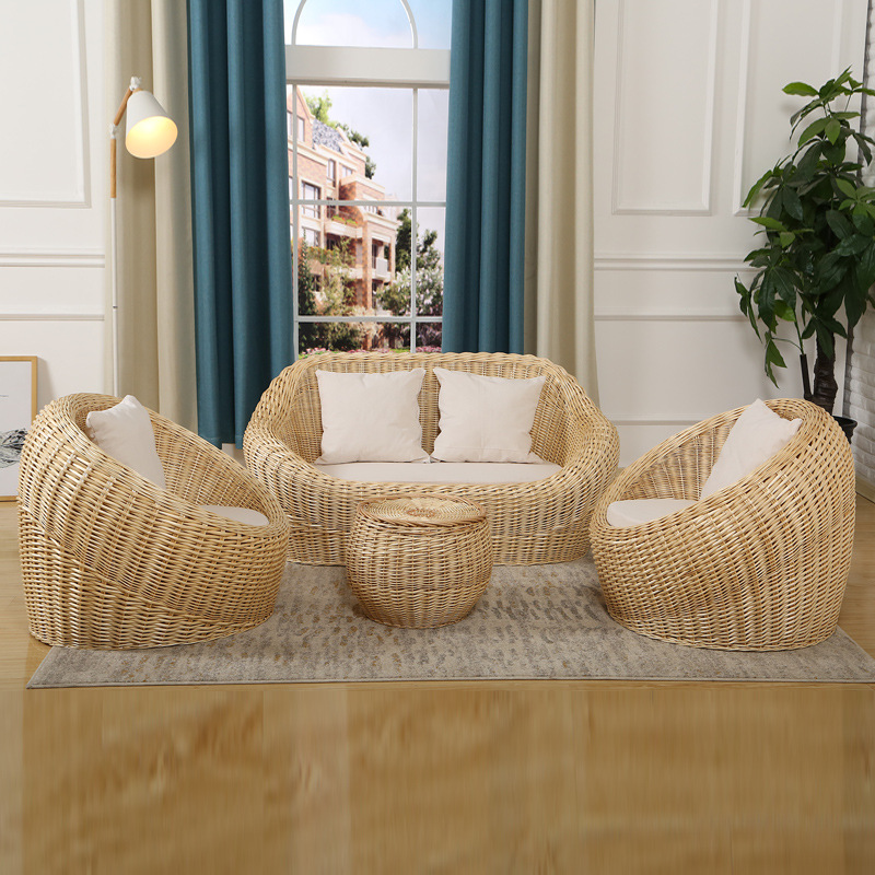 Rattan and Wicker Creative Leisure Sofa Chair Tatami Balcony Bedroom Rattan Chair Single Double Three Person