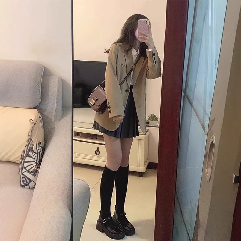 Coffee-Colored Blazer for Petite Women, 2026 Spring and Autumn New Korean Style, Loose Fit, Slimming, Casual Chic Suit