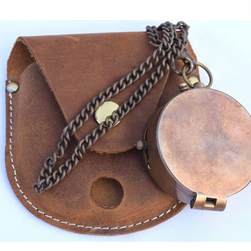 Cross-border same compass waist hanging storage protective leather case PU leather pocket watch bag camping adventure North needle bag