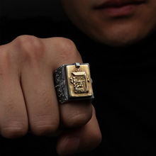 复古色饕餮戒指镀金蒙古饰品民族风男士霸气复古指环个性十足设计
