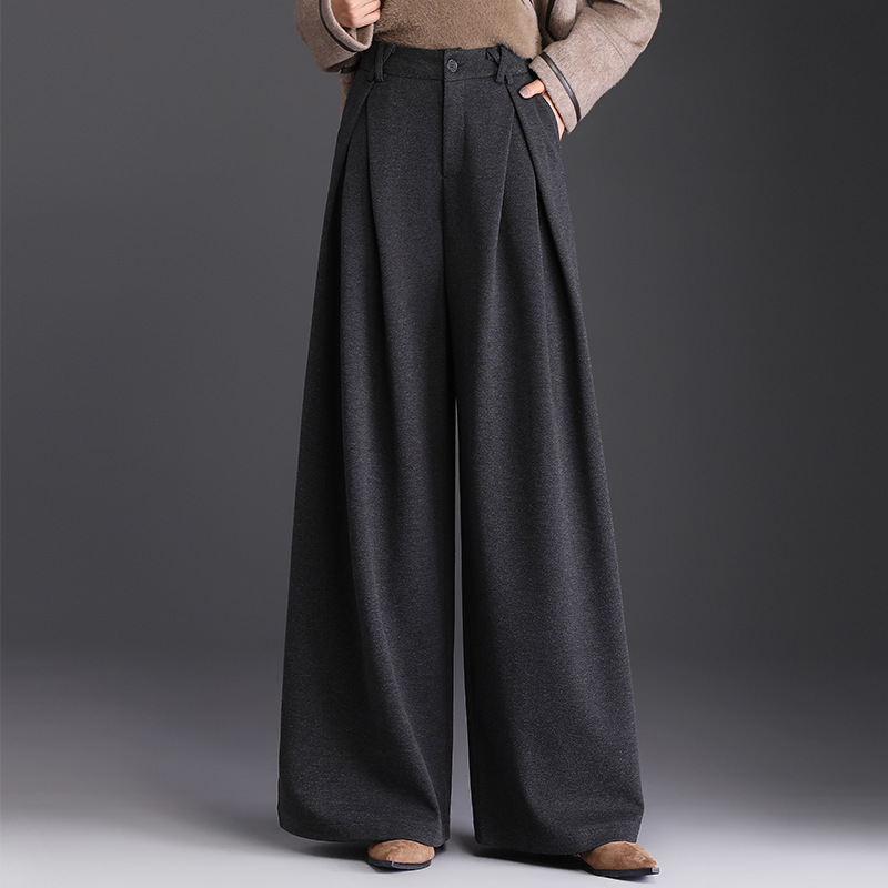 Woolen Wide-Leg Pants for Women 2025 Autumn and Winter New High-Waisted Commuting Loose Hip-Covering Large-Leg Pants with Drapey Casual Long Trousers
