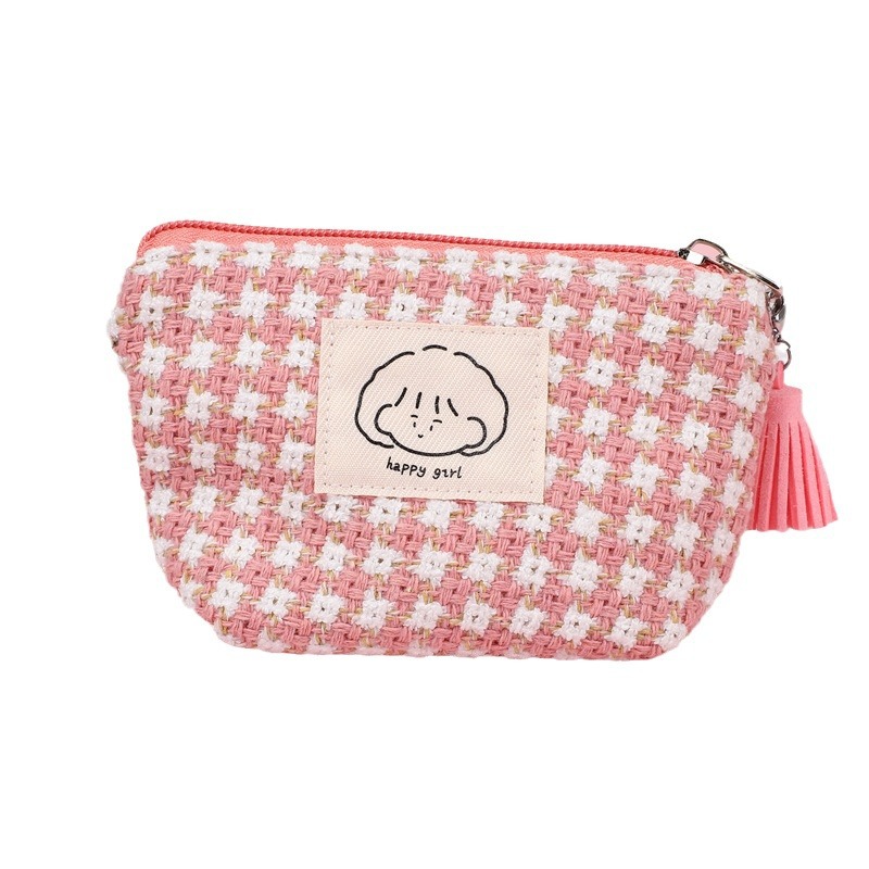 Japón y Corea del Sur lindos bolsos de cambio simple plaid chica gran capacidad portátil pequeño lápiz labial bolsa de llaves bolsa de almacenamiento de auriculares