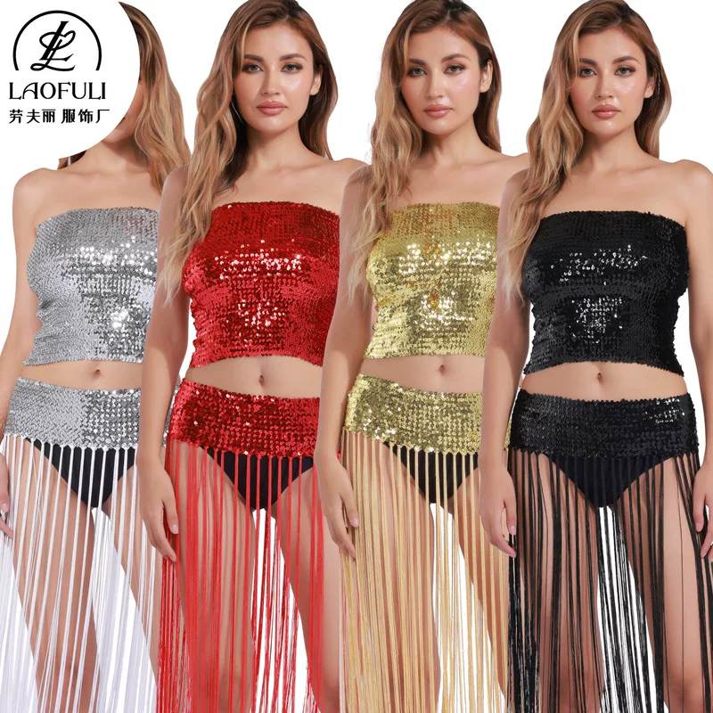 Nail sequins, bra top, elastic protective underware, suit