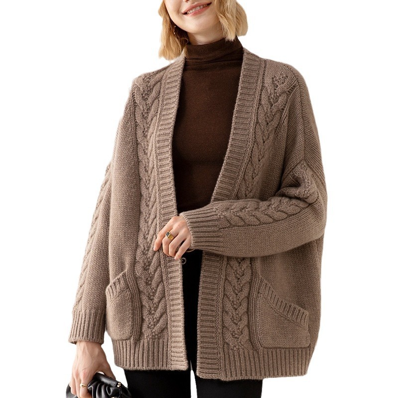 Europa y los Estados Unidos transfronterizos V-collar temperamento cardigan de punto 2024 otoño y invierno nuevo suéter largo y largo suéter chaqueta de mujer