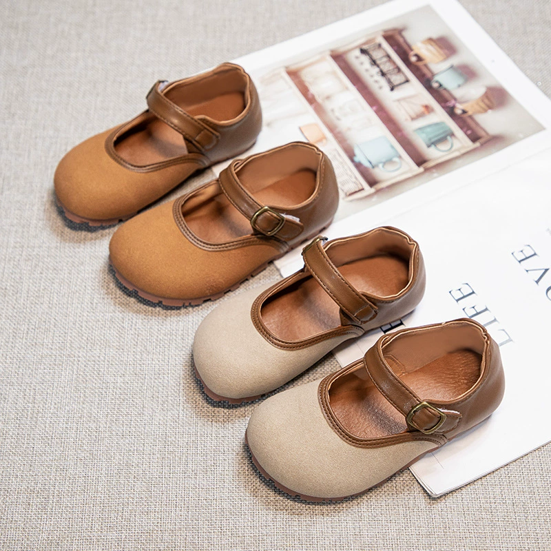 Девушки Color Color Birken туфли новый весенний летний мальчик Мэри Джейн кожаные туфли ретро круглая голова липучки бобов одиночные туфли