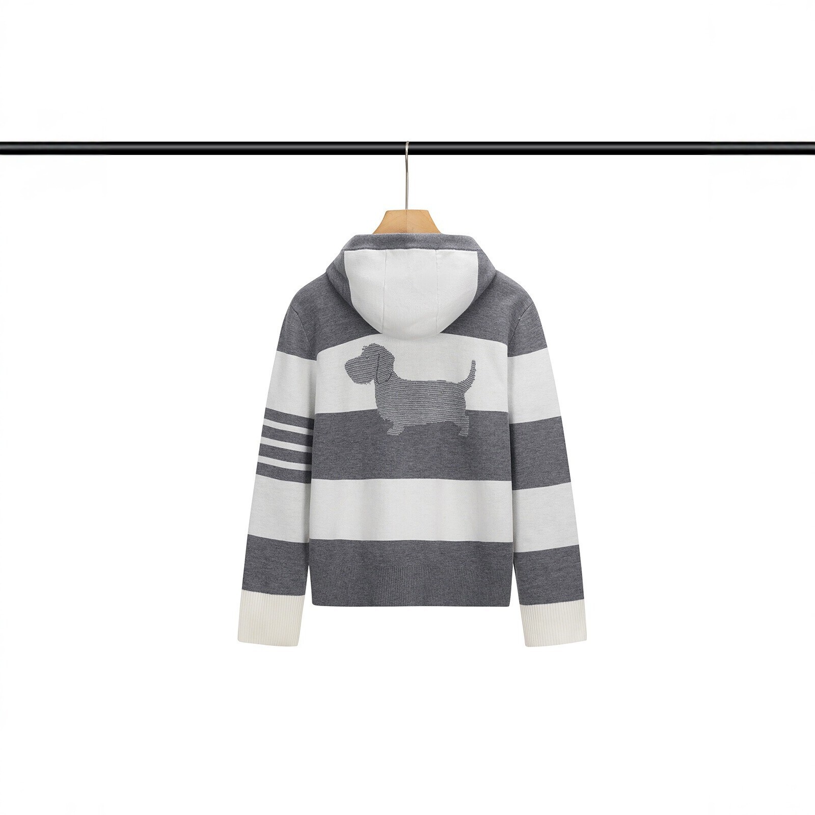 New TB striped hooded knitted cardigan wool sweater, autumn and winter casual jacket, four-bar color-blocked zip-up sweater