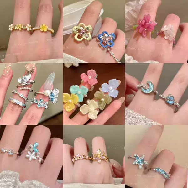 Dopamine-Colored Flower Ring for Women, Fresh and Sweet, Light Luxury, Exquisite, Niche, Vacation Photo Shoot Ring