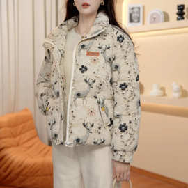 一件代发秋冬装棉衣中年女装棉袄上衣加绒厚外套中式保暖洋气印花