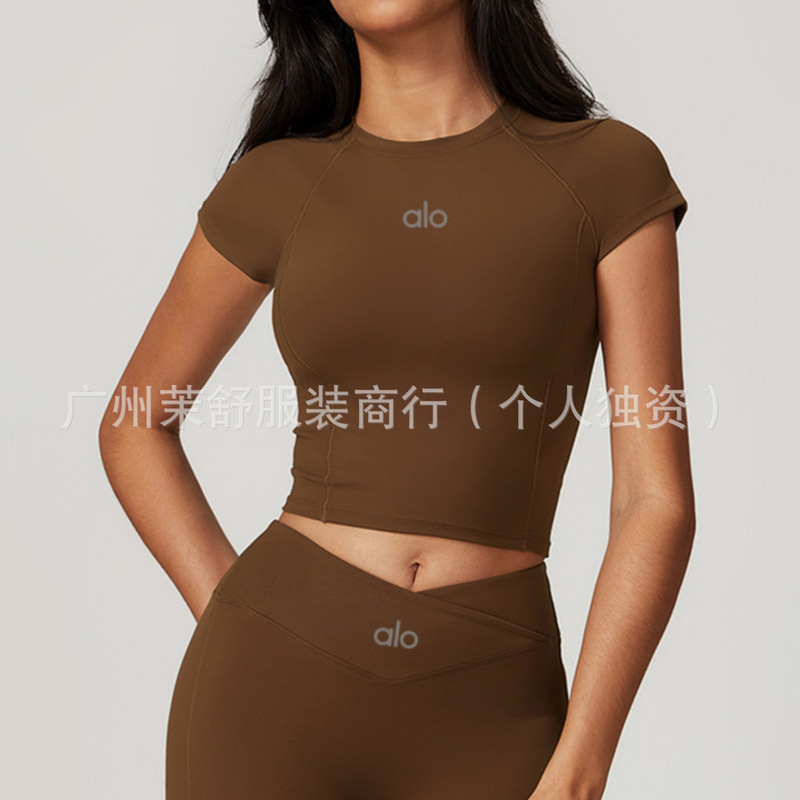 aloyoga官网紧身速干瑜伽套装外穿跑步运动短袖套装美背健身服女|undefined
