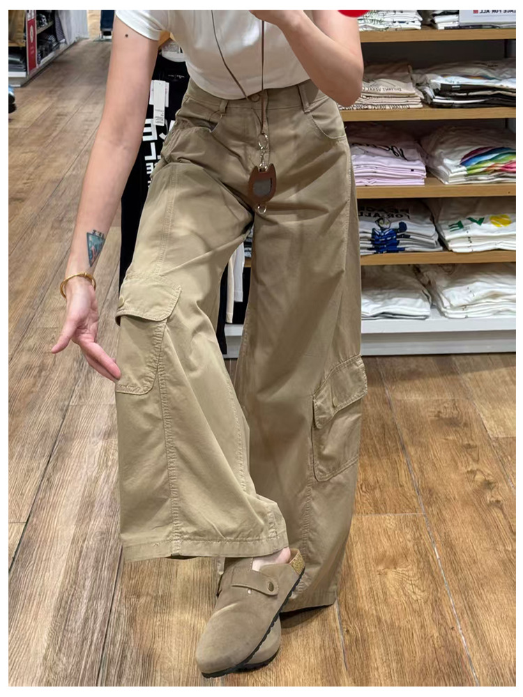 Dames cargo broek wijd model militaire groen utility broek_voghion.com