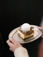 BB4C批發簡約ins托盤不鏽鋼橢圓餐盤麵包盤甜品點心盤子小碟