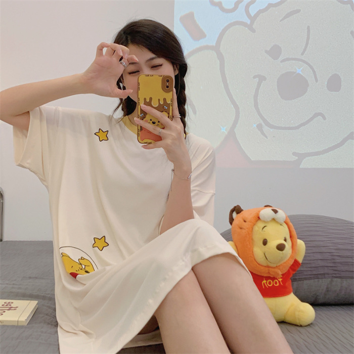 2024 pijamas de verano pijamas de chicas dibujos animados largo hilo de manga corta chaqueta en vivo ropa doméstica mayorista