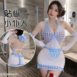 情趣内衣调情纯欲女仆制服性感低领格纹包臀裙女佣qqny诱惑女套装