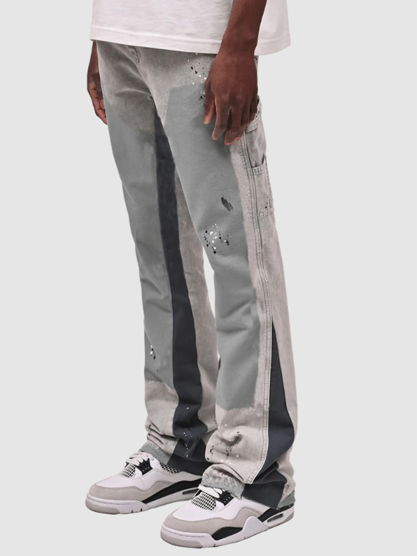 Men's Denim Overalls Fashion Elastic Patch Flared Jeans_voghion.com