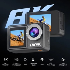 クロスボーダー8k hdスポーツカメラ手ぶれ補正屋外撮影ダイビングヘルメットカメラライディングカメラ夜視ダブル画面