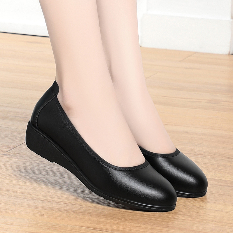 Round Toe Soft Leather Soft Bottom Flat Professional Work Shoes Black Dress Shoes Interview All-match Leather Shoes Single-layer Shoes Women's Shoes